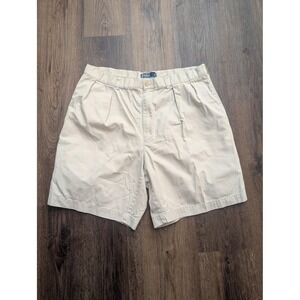 VTG Polo Ralph Lauren Shorts Mens 38 Beige Tyler Short Pleated‎ Chino Preppy